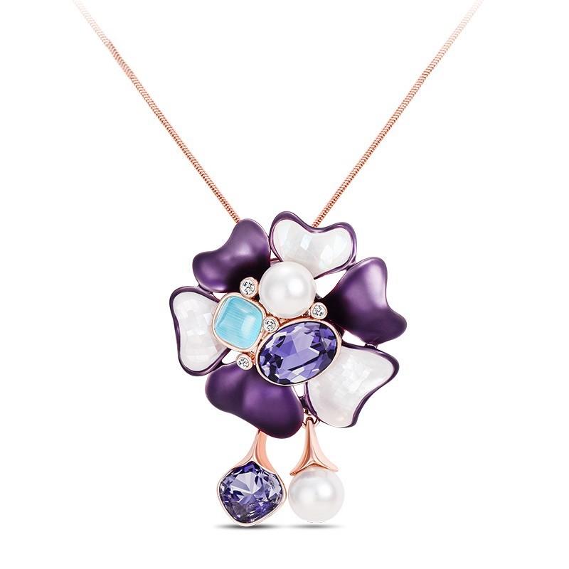 Blue Flora long Chain Pendant - Kuberlo - Best Gift for - Imitation Jewellery - Designer Jewellery - one gram gold - fashion jewellery