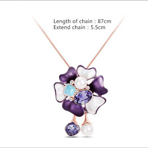 Blue Flora long Chain Pendant - Kuberlo - Best Gift for - Imitation Jewellery - Designer Jewellery - one gram gold - fashion jewellery