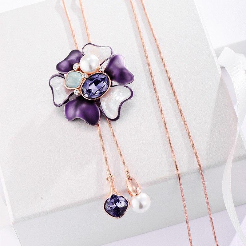 Blue Flora long Chain Pendant - Kuberlo - Best Gift for - Imitation Jewellery - Designer Jewellery - one gram gold - fashion jewellery