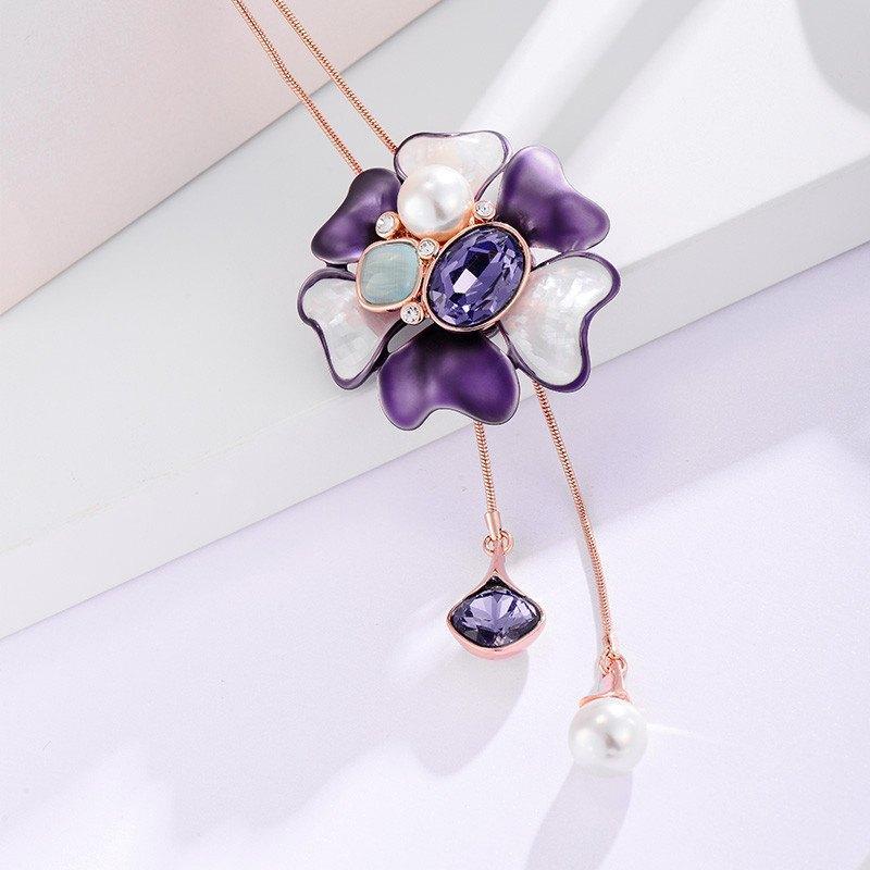 Blue Flora long Chain Pendant - Kuberlo - Best Gift for - Imitation Jewellery - Designer Jewellery - one gram gold - fashion jewellery