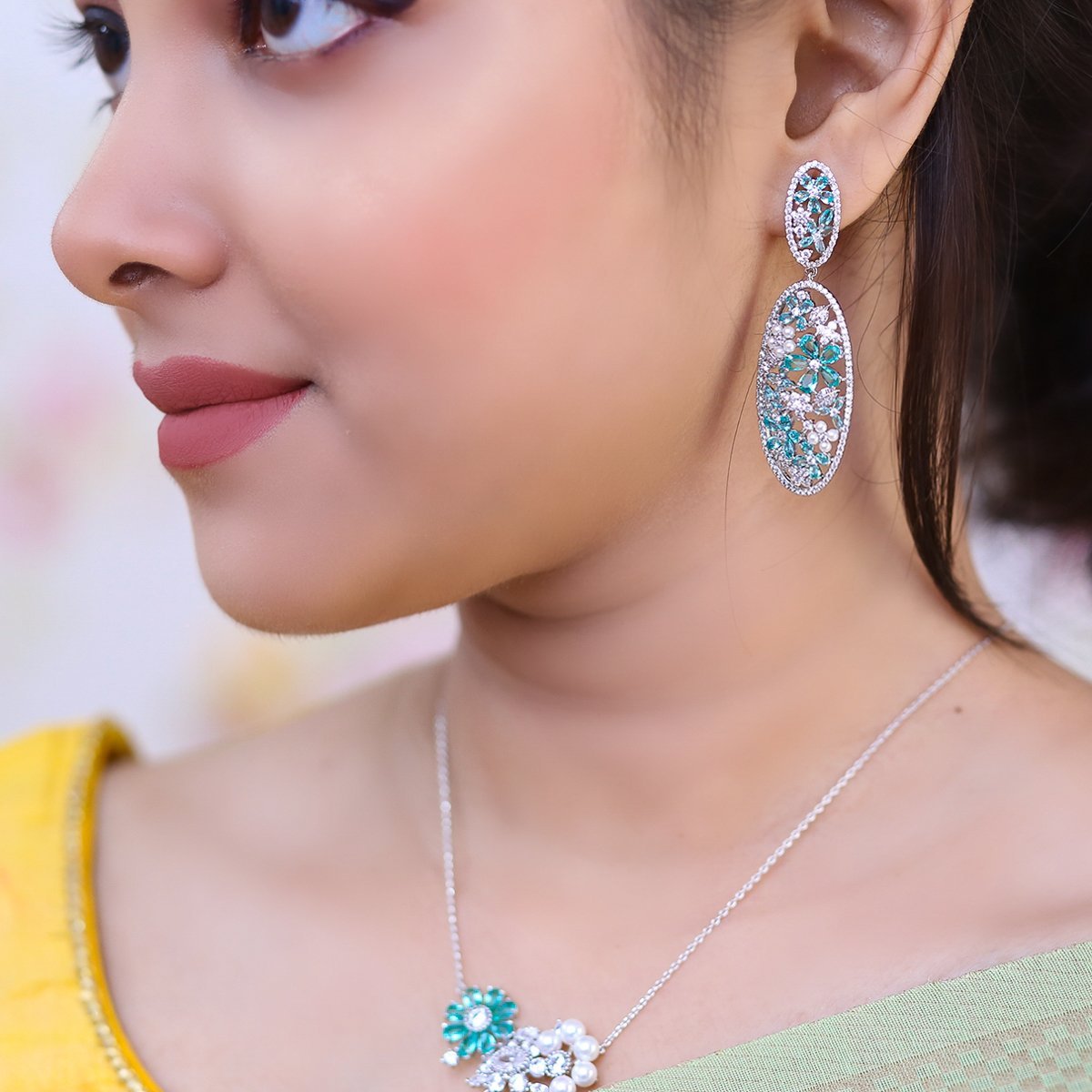 Blue Floral Pendant Set - Kuberlo - Best Gift for - Imitation Jewellery - Designer Jewellery - one gram gold - fashion jewellery