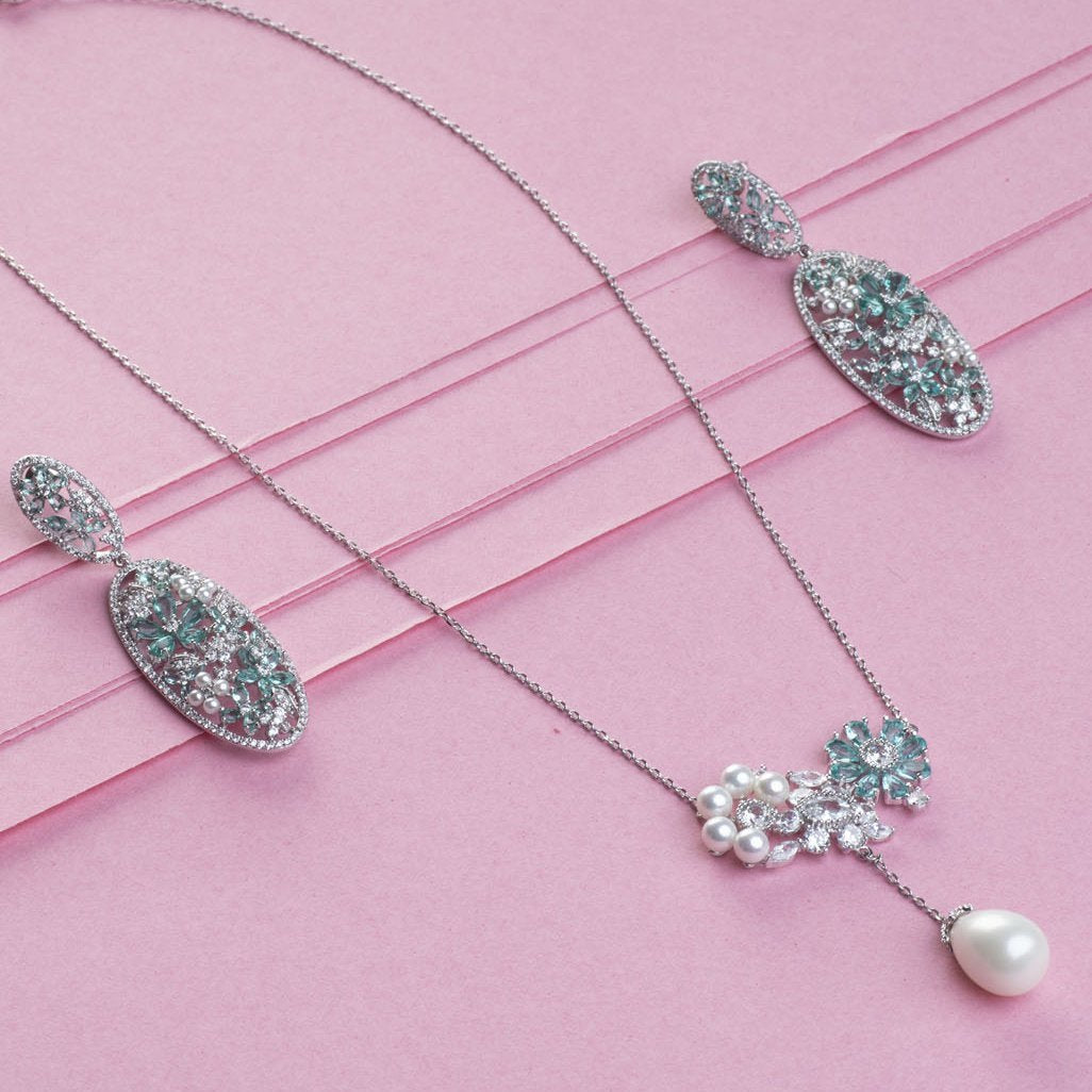 Blue Floral Pendant Set - Kuberlo - Best Gift for - Imitation Jewellery - Designer Jewellery - one gram gold - fashion jewellery