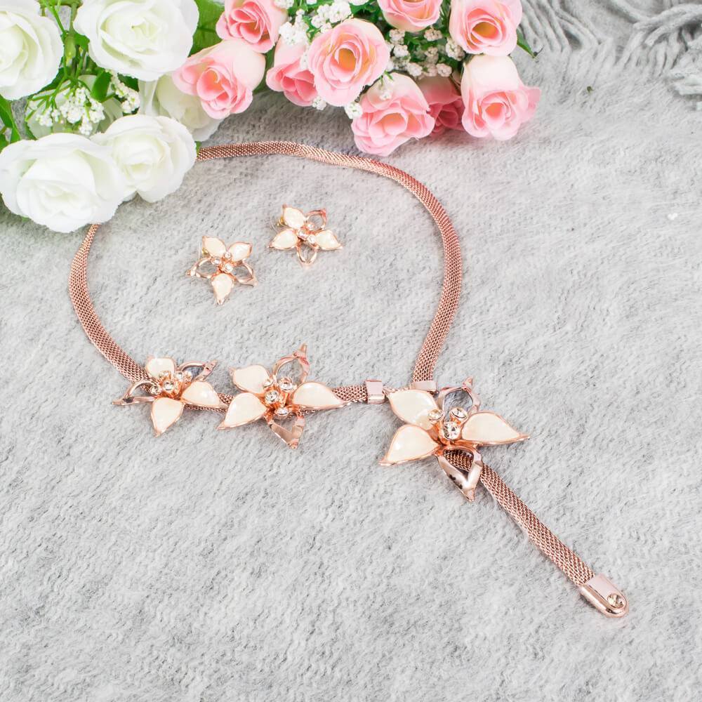 White Flora Necklace Set - Kuberlo - Best Gift for - Imitation Jewellery - Designer Jewellery - one gram gold - fashion jewellery
