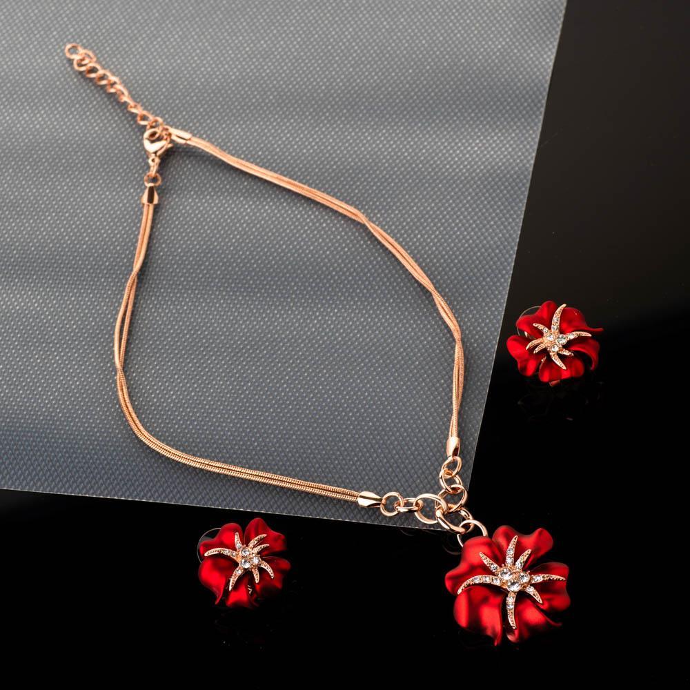Red Flora Pendant Set - Kuberlo - Best Gift for - Imitation Jewellery - Designer Jewellery - one gram gold - fashion jewellery